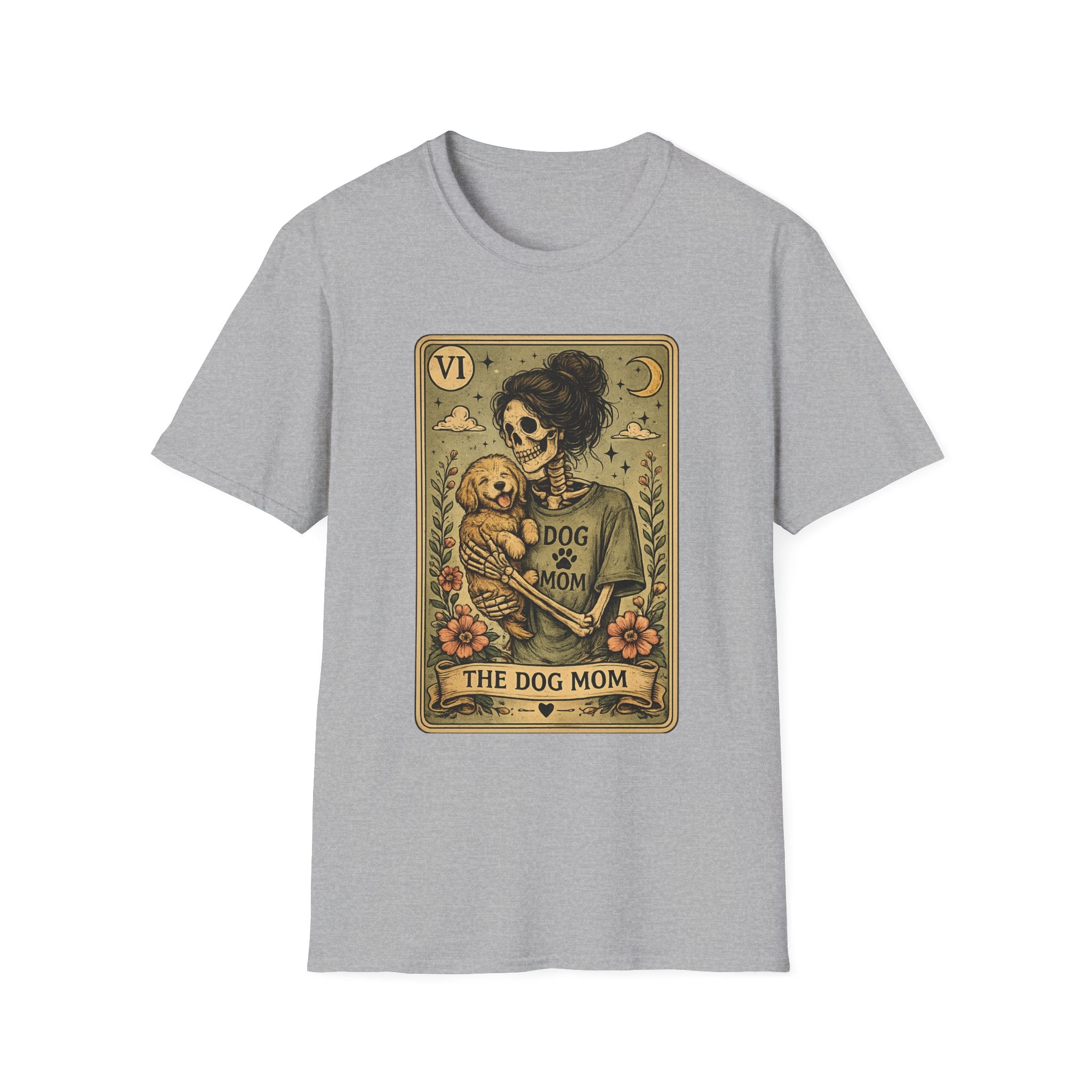 The Dog Mom Tarot T-Shirt — Vintage Skeleton Mother & Puppy Graphic Tee