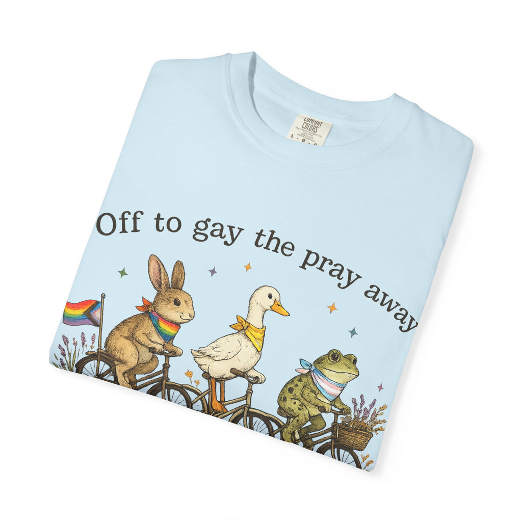 T-Shirt — “Off to Gay the Pray Away” Bicycle Animal Pride Tee