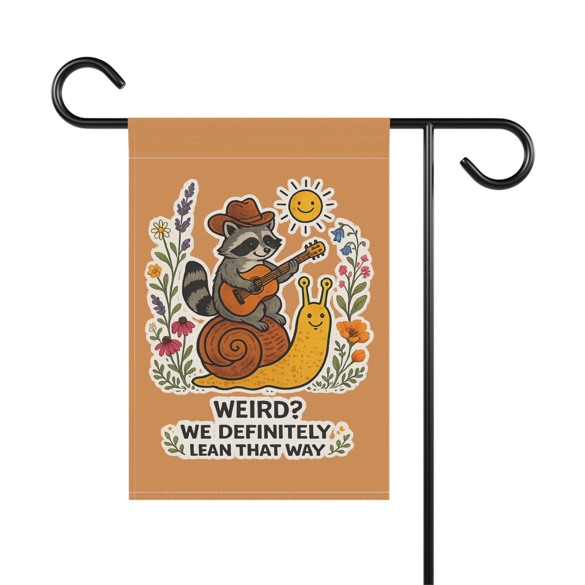 Garden Flag - Raccoon & Snail 'Weird? We Definitely Lean That Way' Decorative Yard Banner