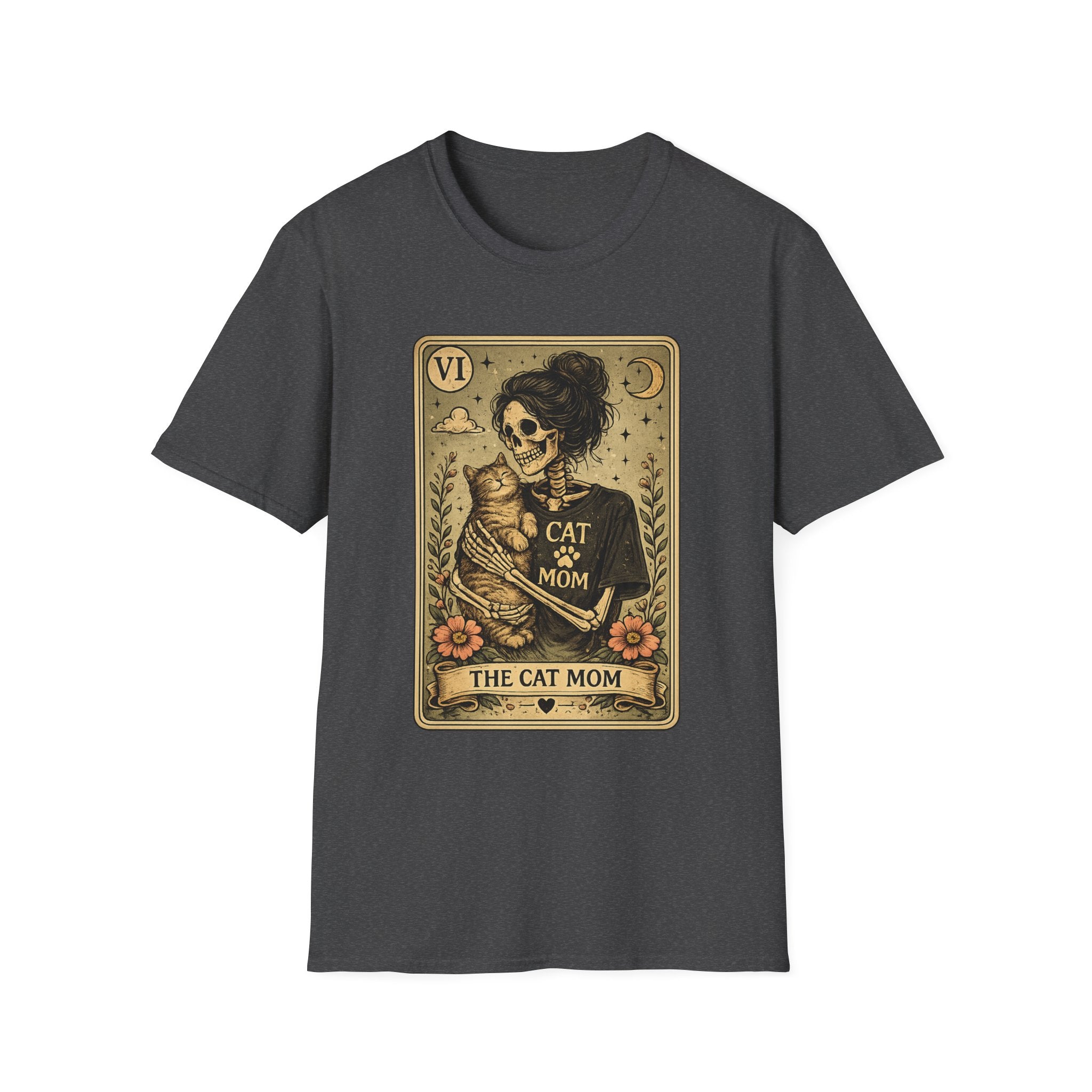 Cat Mom Tarot T‑Shirt — Gothic Skeleton Cat Mom Graphic Tee
