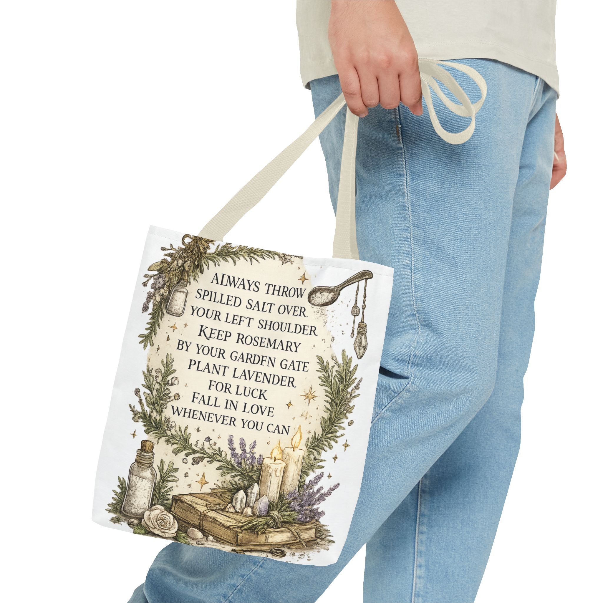 Witchy Spell Tote Bag — Botanical Herbs & Good Luck Charm Shopper