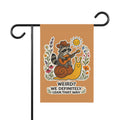 Garden Flag - Raccoon & Snail 'Weird? We Definitely Lean That Way' Decorative Yard Banner