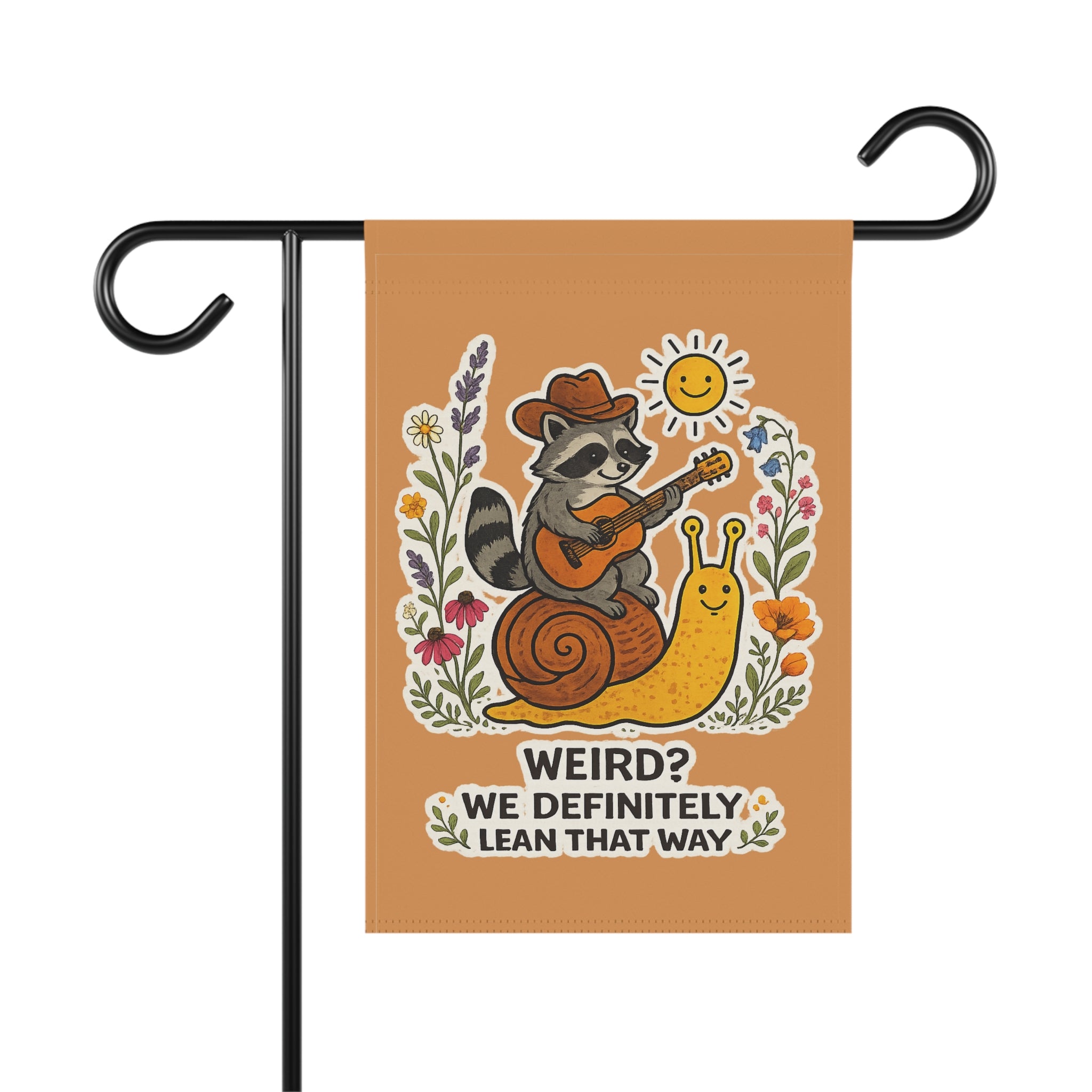 Garden Flag - Raccoon & Snail 'Weird? We Definitely Lean That Way' Decorative Yard Banner