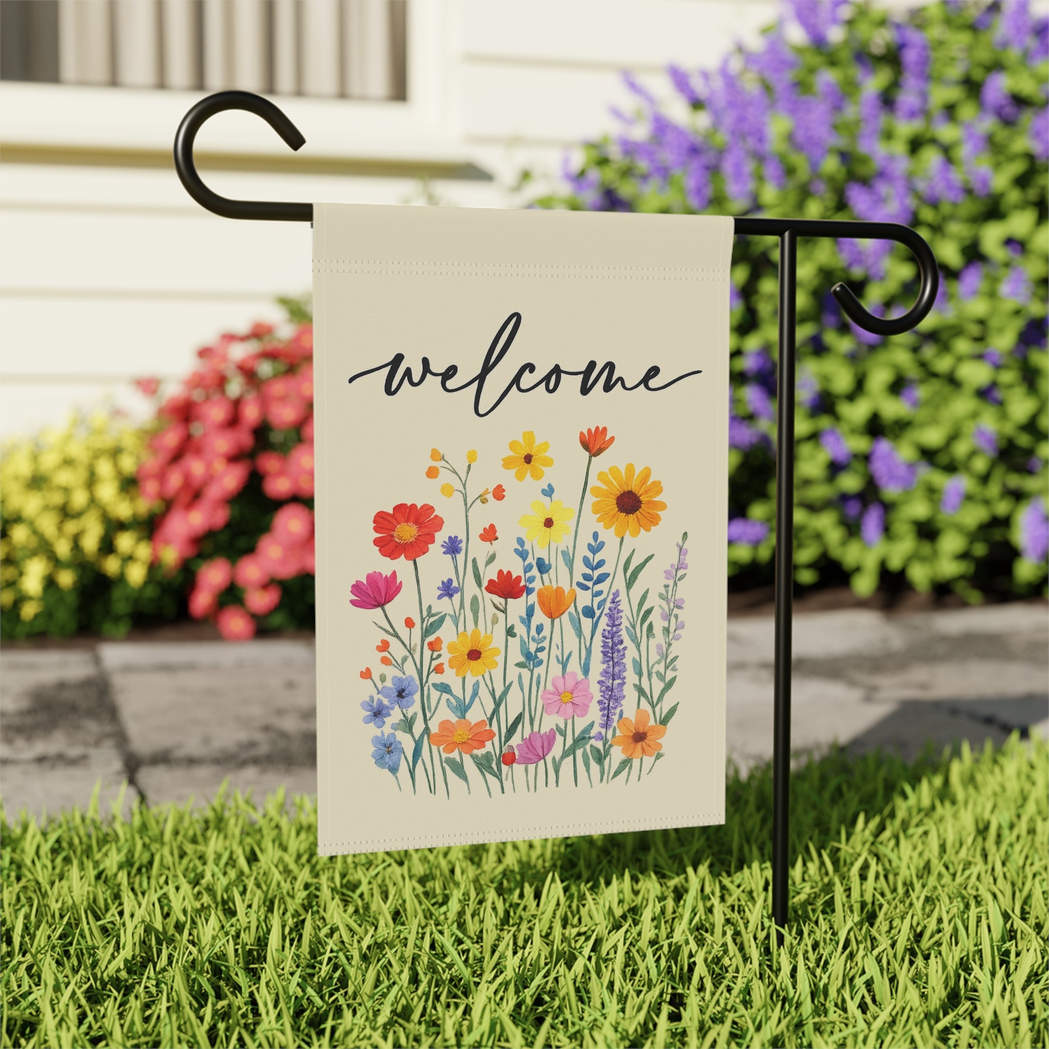 Welcome Floral Garden Flag — Decorative Outdoor Welcome Banner
