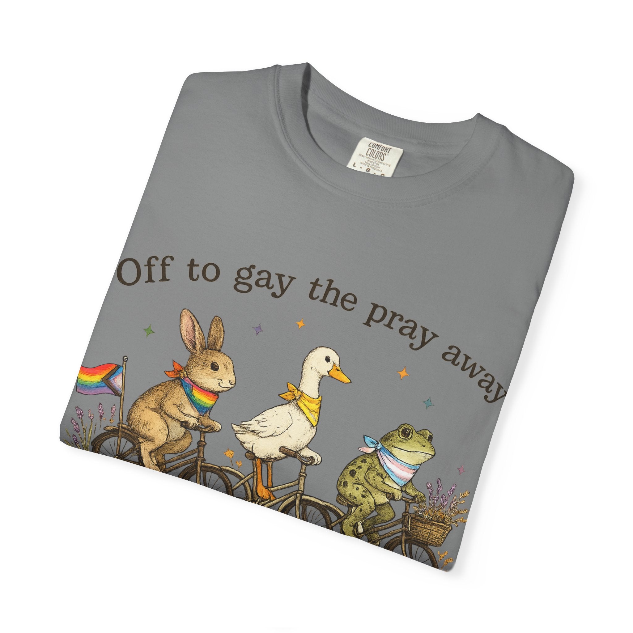 T-Shirt — “Off to Gay the Pray Away” Bicycle Animal Pride Tee