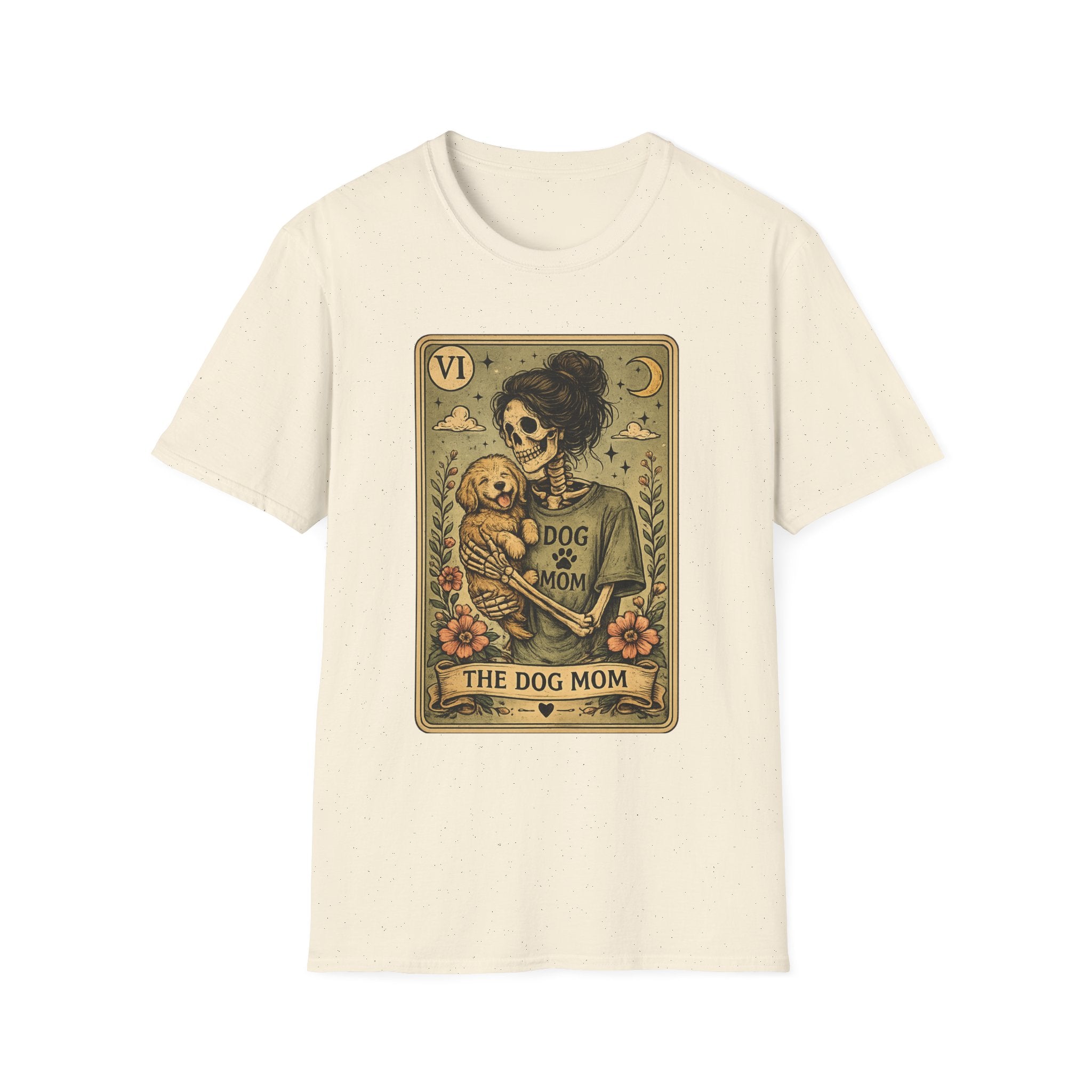 The Dog Mom Tarot T-Shirt — Vintage Skeleton Mother & Puppy Graphic Tee