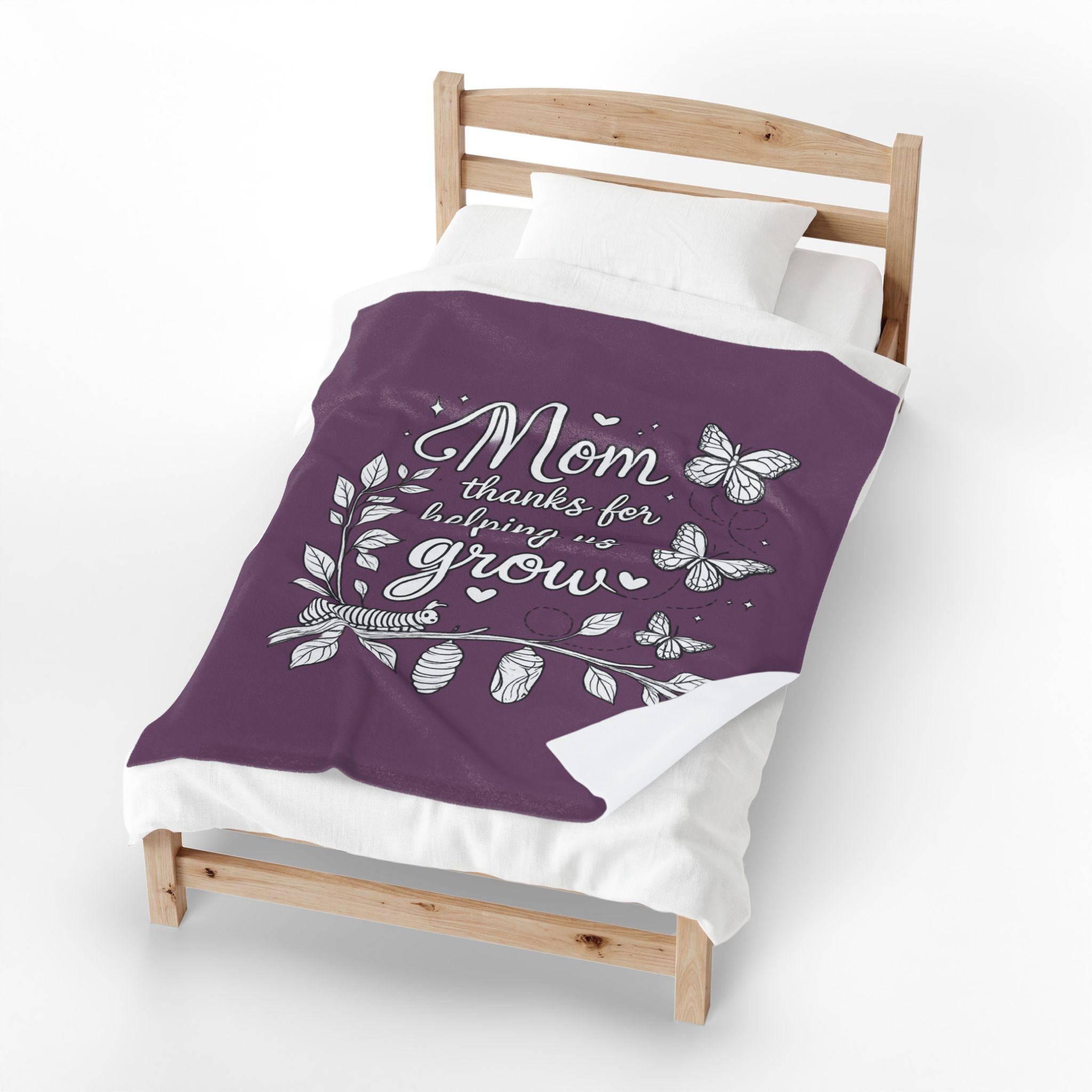 Velveteen Plush Blanket - “Mom thanks for helping us grow” Floral Butterfly Gift