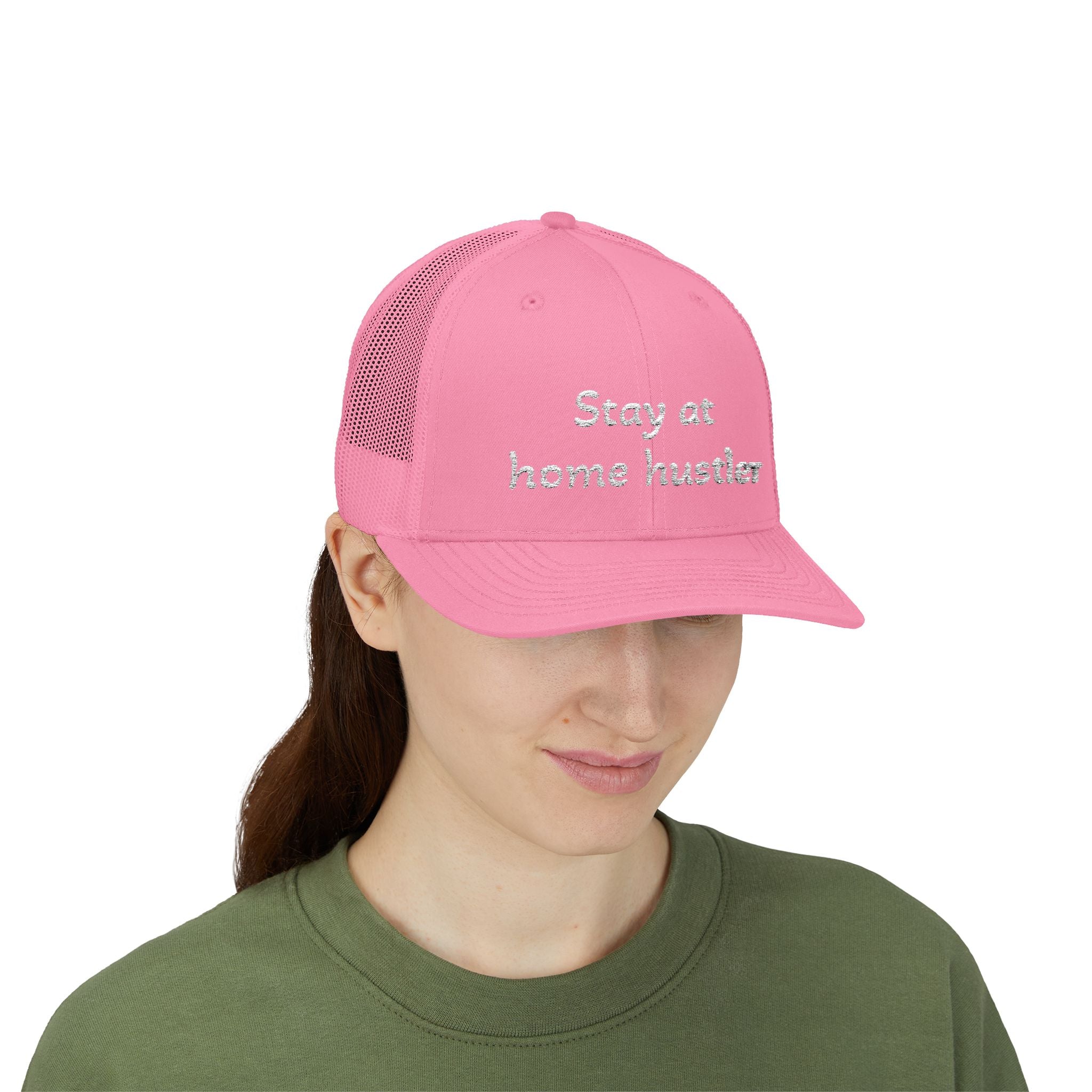 Stay At Home Hustler Trucker Cap — Embroidered Snapback Mesh Hat