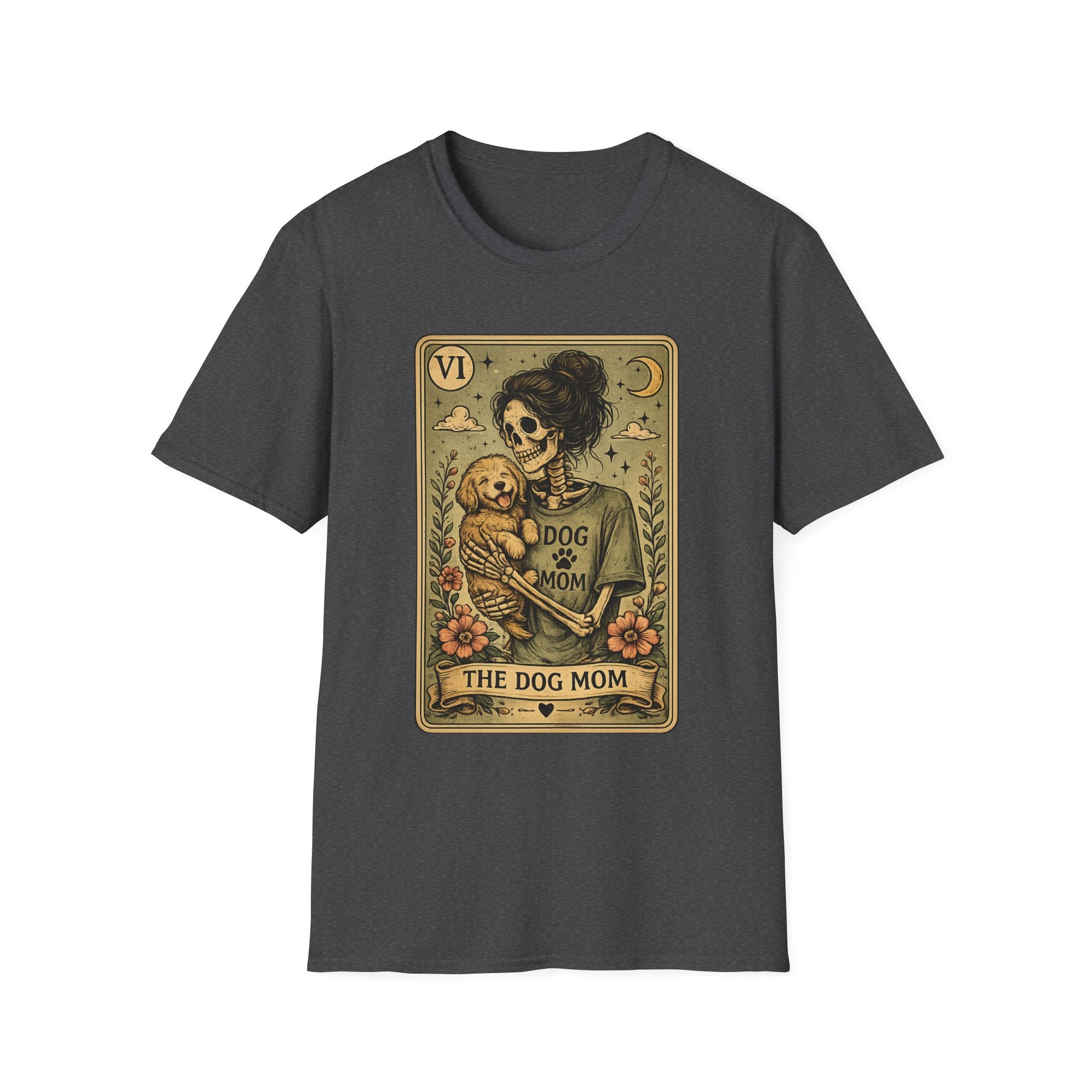 The Dog Mom Tarot T-Shirt — Vintage Skeleton Mother & Puppy Graphic Tee