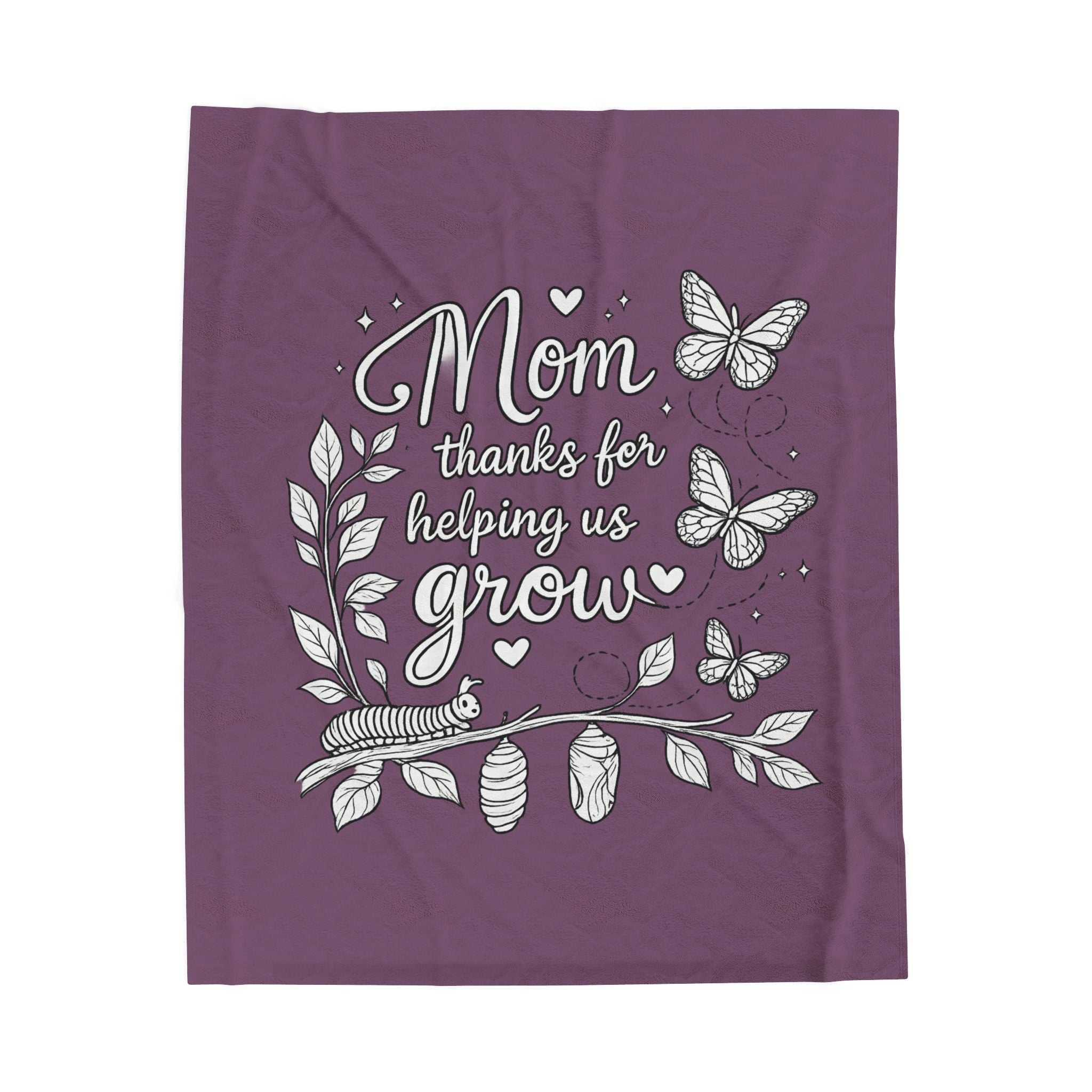 Velveteen Plush Blanket - “Mom thanks for helping us grow” Floral Butterfly Gift