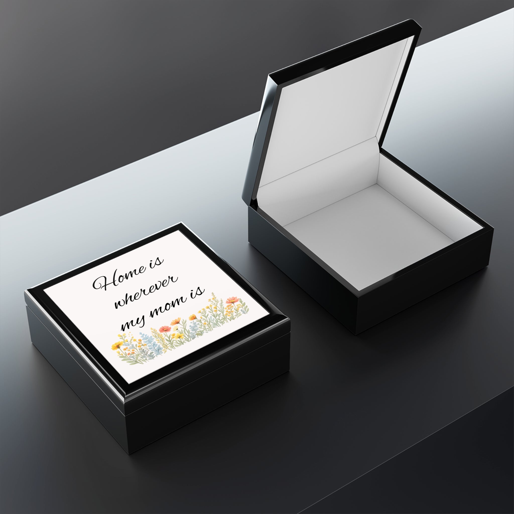 Jewelry Box – "Home Is Wherever My Mom Is" Floral Keepsake Box, Mother's Day Gift