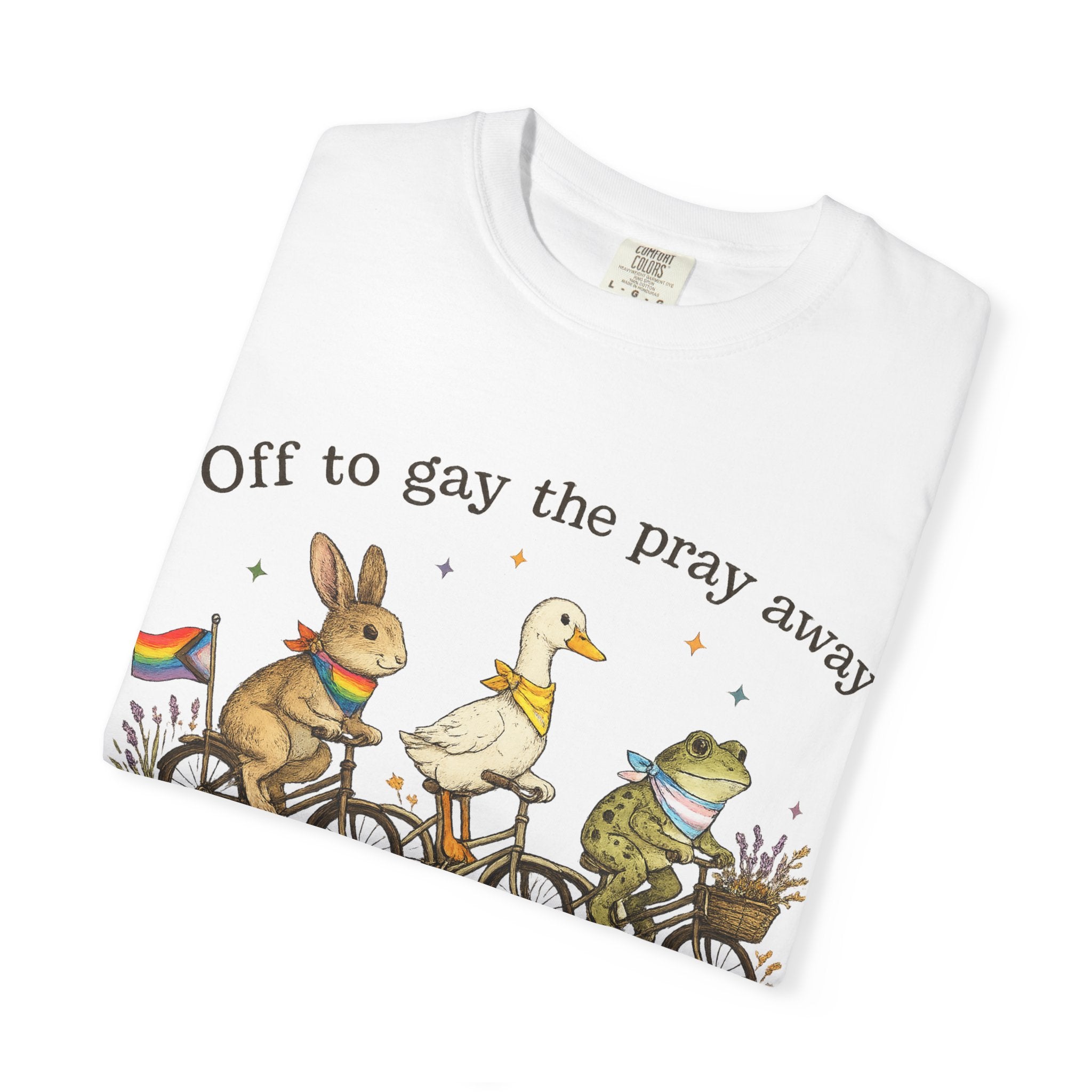T-Shirt — “Off to Gay the Pray Away” Bicycle Animal Pride Tee