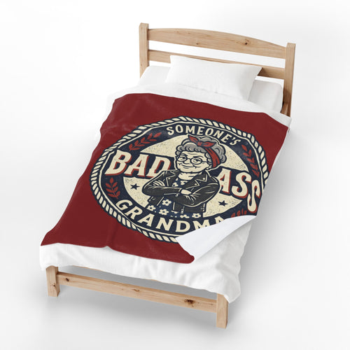 Badass Grandma Velveteen Plush Blanket – Cozy Funny Gift for Grandmothers, Mother's Day & Birthdays