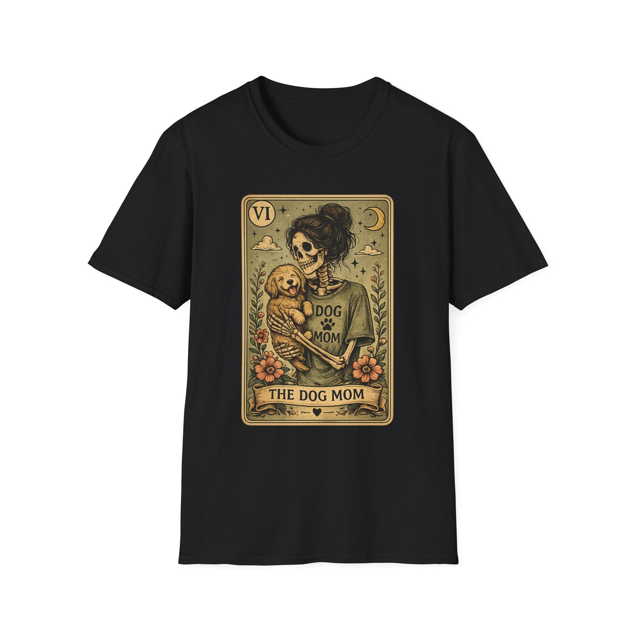 The Dog Mom Tarot T-Shirt — Vintage Skeleton Mother & Puppy Graphic Tee