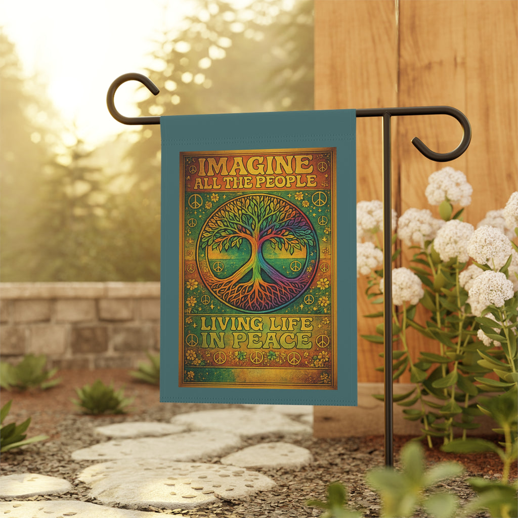 Imagine All The People Garden Flag — Living Life In Peace Peaceful Tree Yard Banner