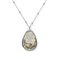 Oval Teardrop Pendant Necklace with Vintage Floral Poem Insert