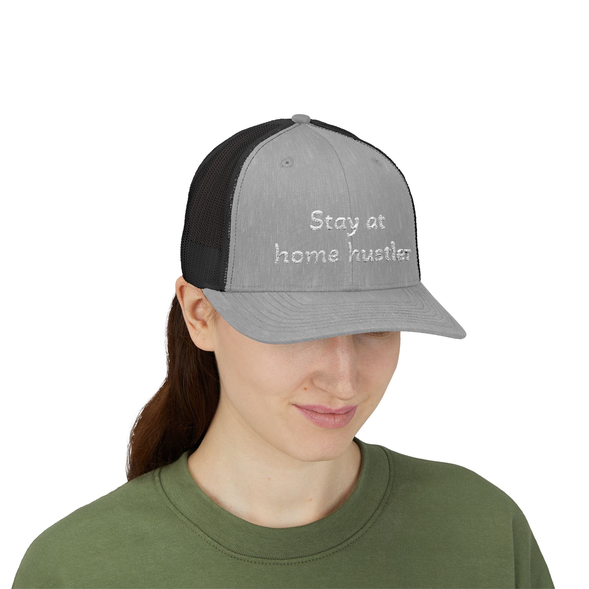 Stay At Home Hustler Trucker Cap — Embroidered Snapback Mesh Hat