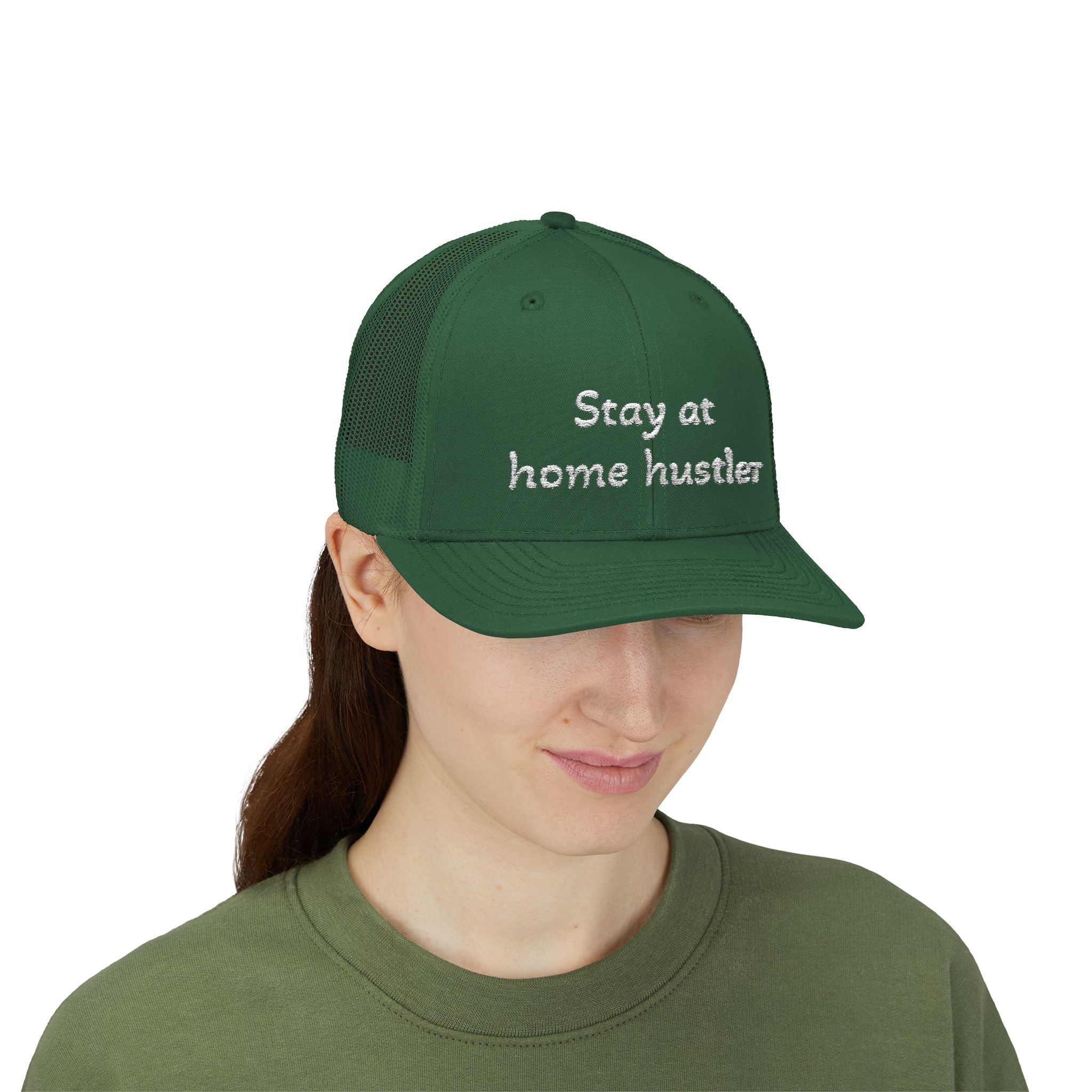 Stay At Home Hustler Trucker Cap — Embroidered Snapback Mesh Hat