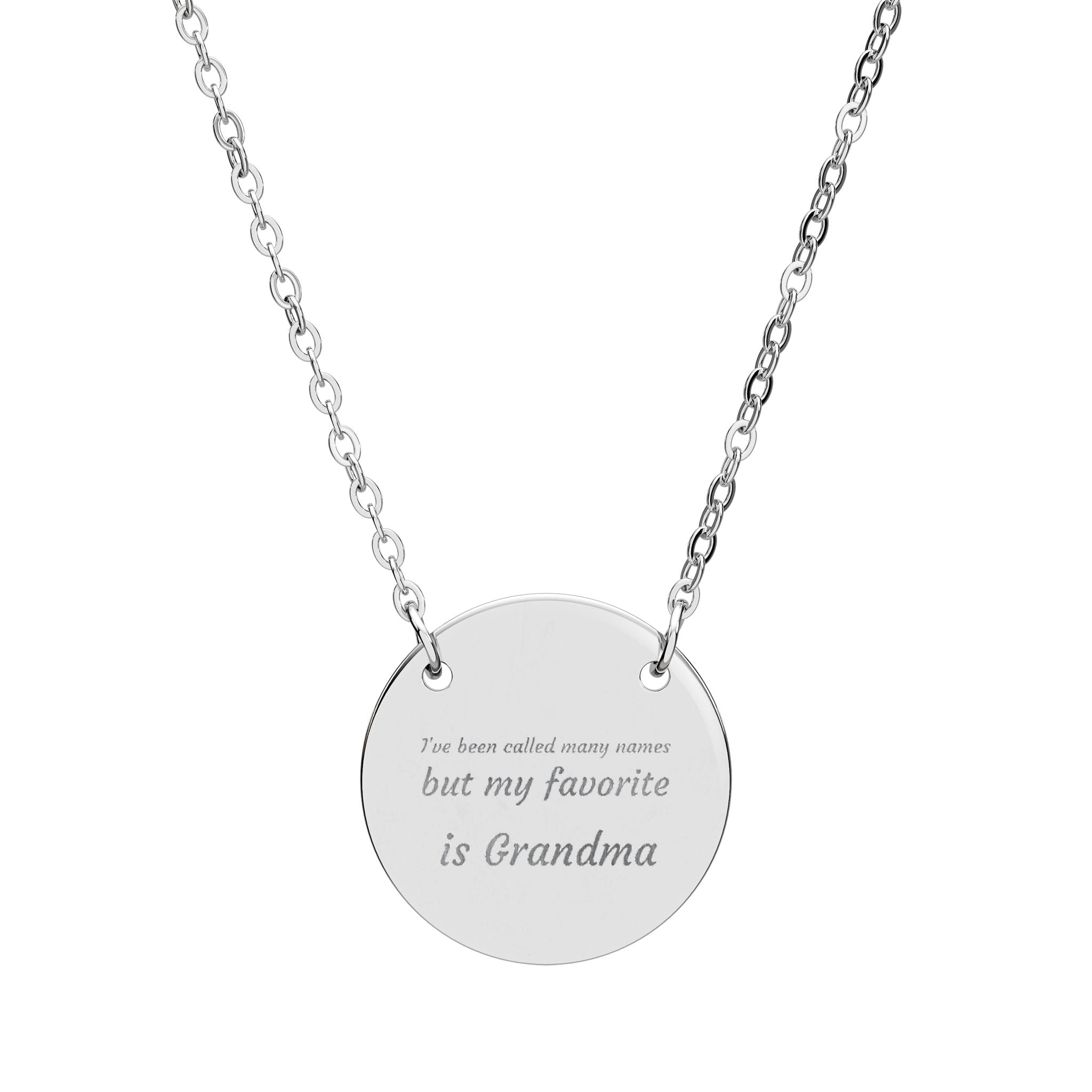 Engraved Circle Necklace – Personalized Grandma Pendant, Custom Name & Message Jewelry