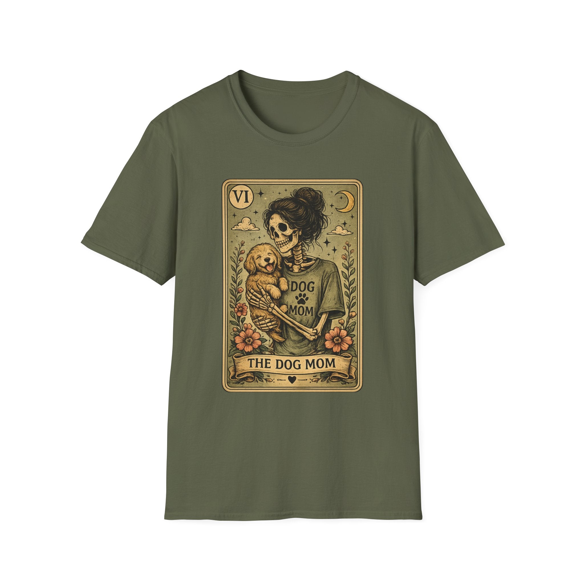 The Dog Mom Tarot T-Shirt — Vintage Skeleton Mother & Puppy Graphic Tee