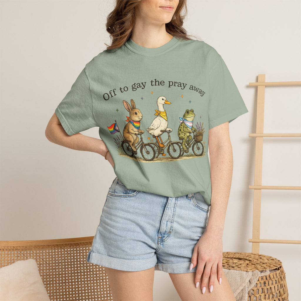 T-Shirt — “Off to Gay the Pray Away” Bicycle Animal Pride Tee
