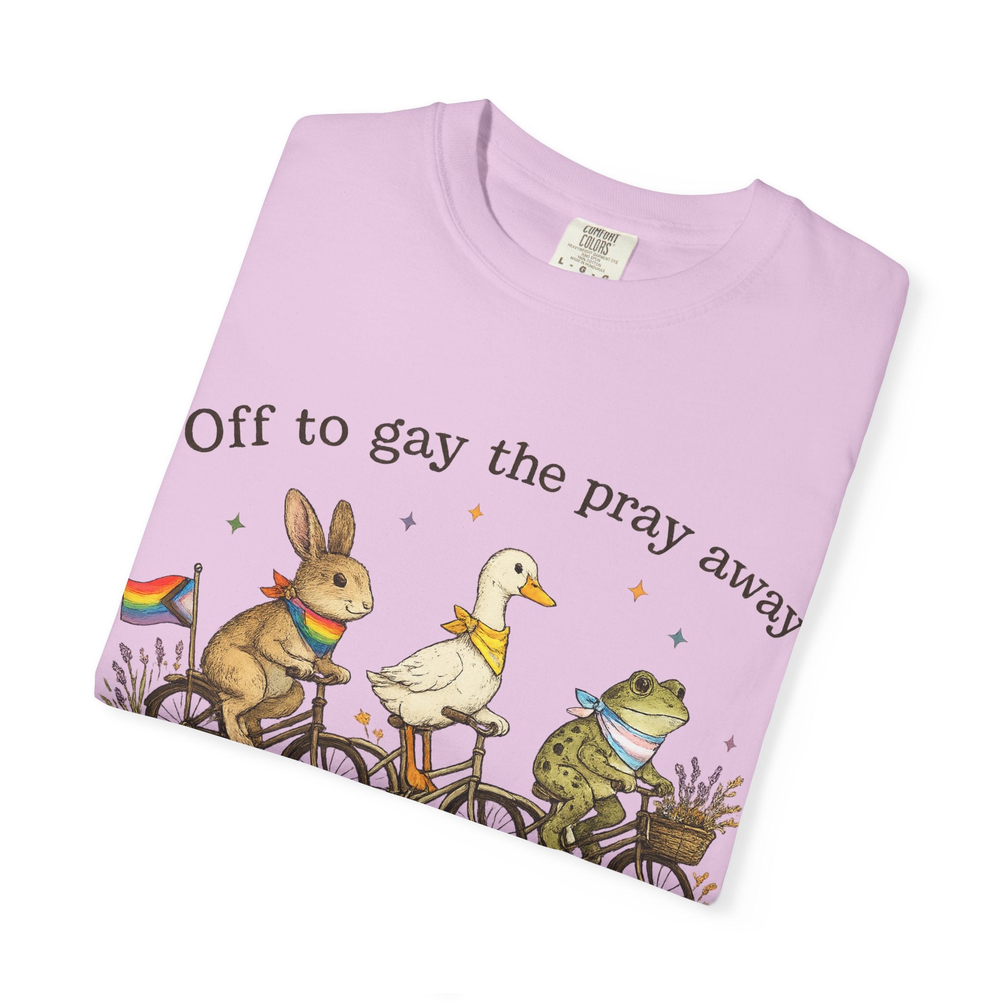 T-Shirt — “Off to Gay the Pray Away” Bicycle Animal Pride Tee