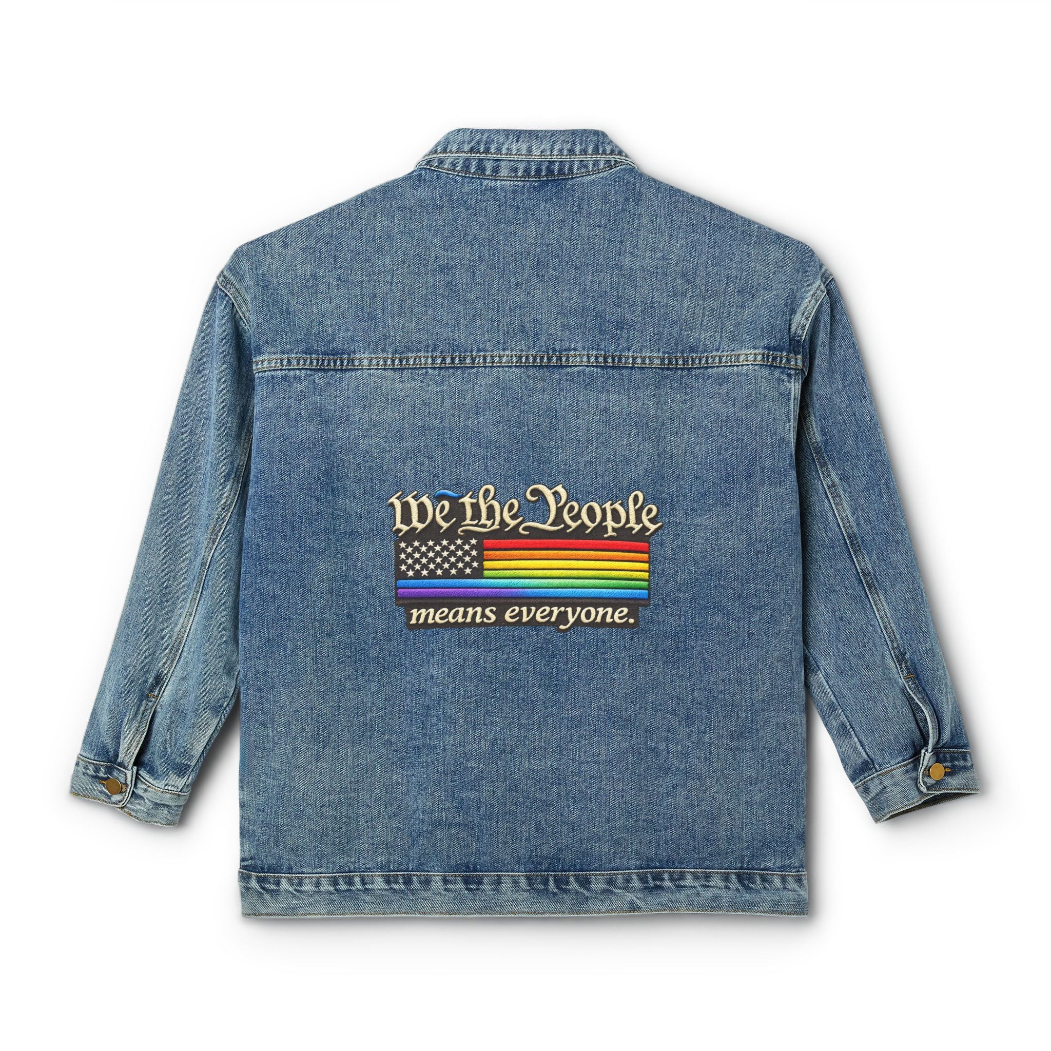 Denim Jacket — “We the People Means Everyone” Rainbow Flag Patch