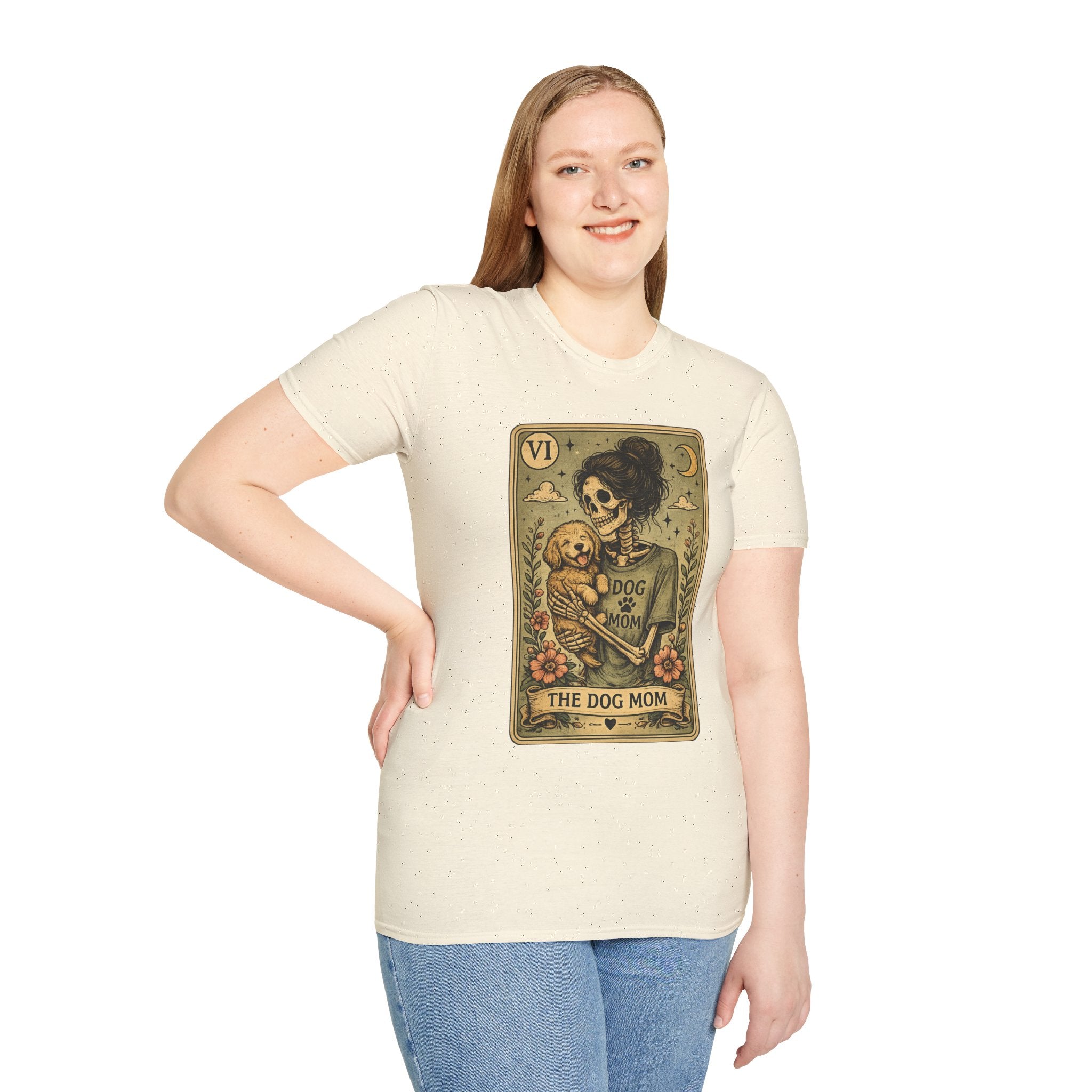 The Dog Mom Tarot T-Shirt — Vintage Skeleton Mother & Puppy Graphic Tee