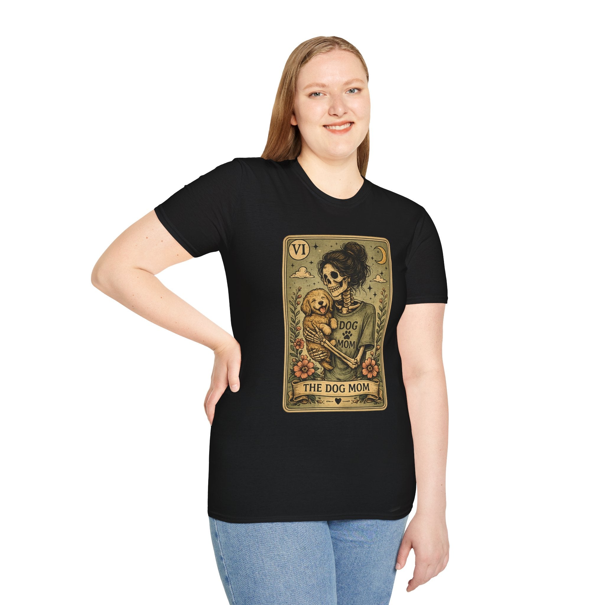 The Dog Mom Tarot T-Shirt — Vintage Skeleton Mother & Puppy Graphic Tee