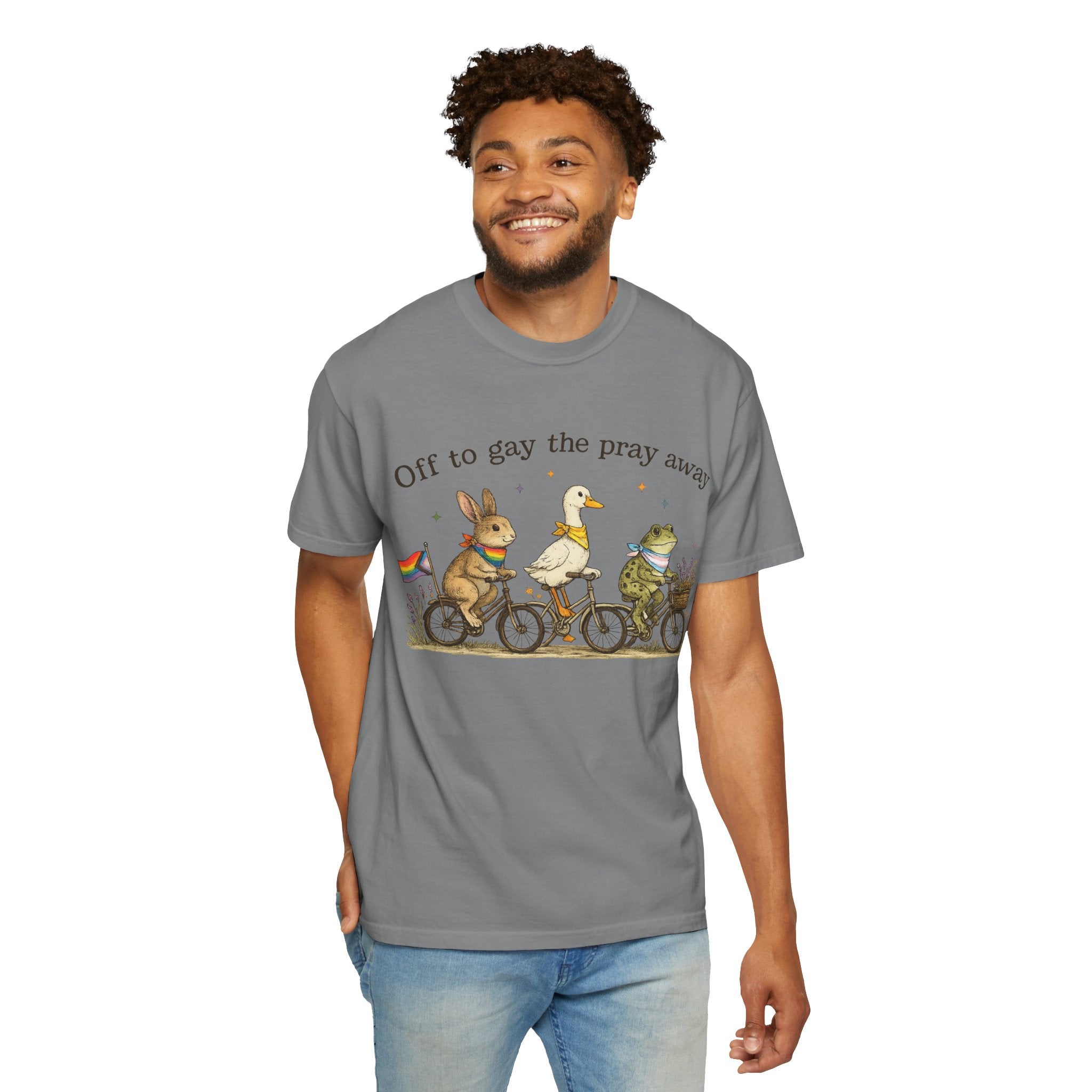 T-Shirt — “Off to Gay the Pray Away” Bicycle Animal Pride Tee