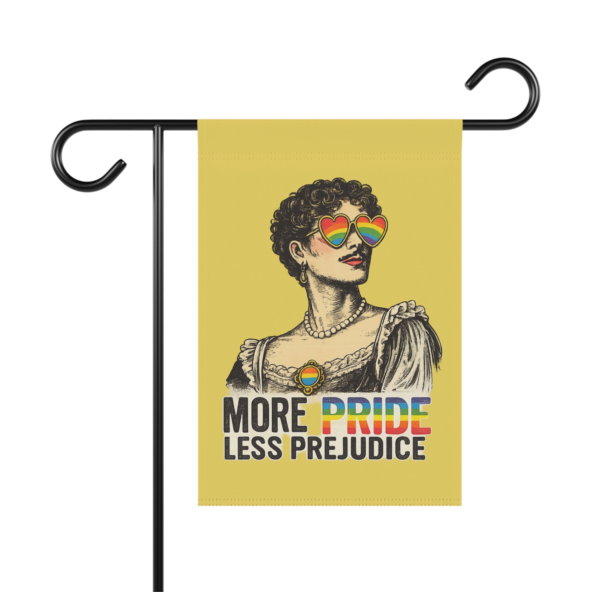 Pride Garden Flag - "More Pride, Less Prejudice" Decorative House Banner