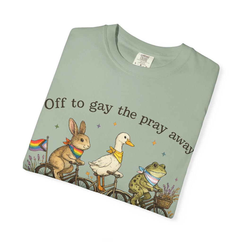 T-Shirt — “Off to Gay the Pray Away” Bicycle Animal Pride Tee