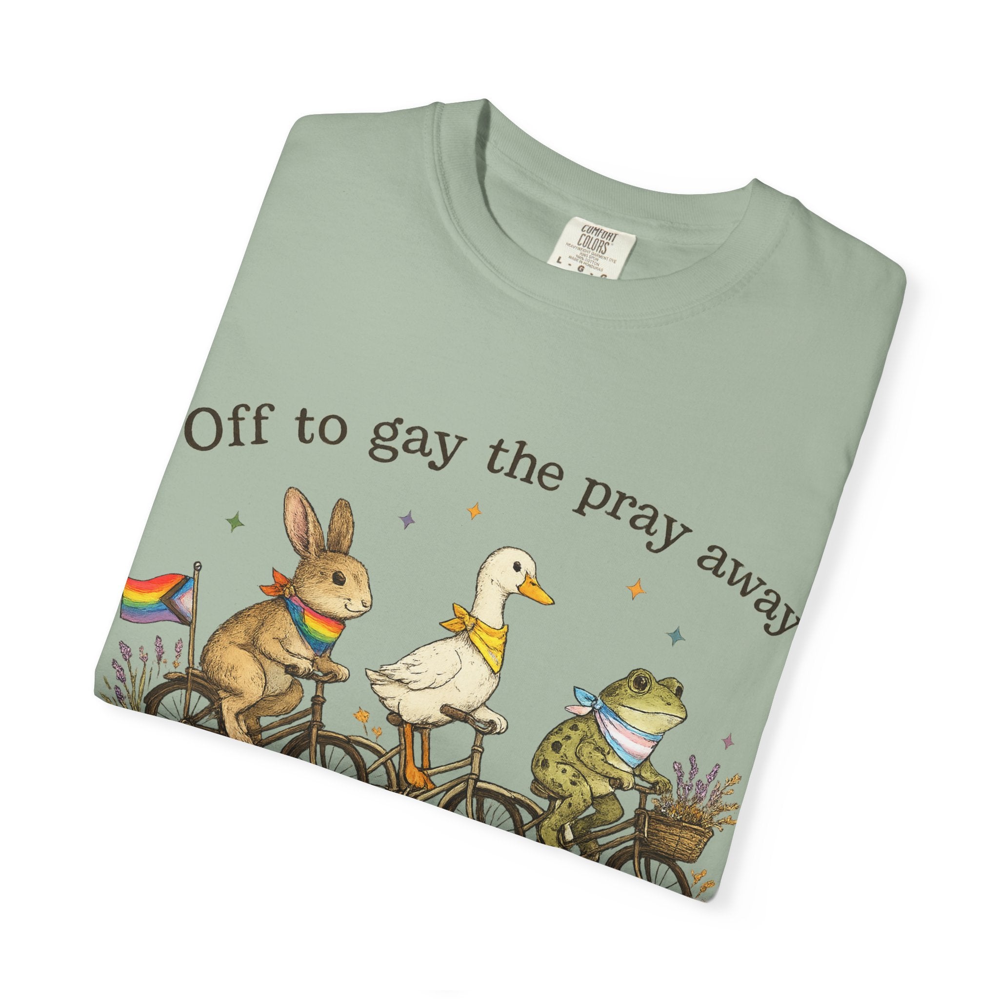 T-Shirt — “Off to Gay the Pray Away” Bicycle Animal Pride Tee