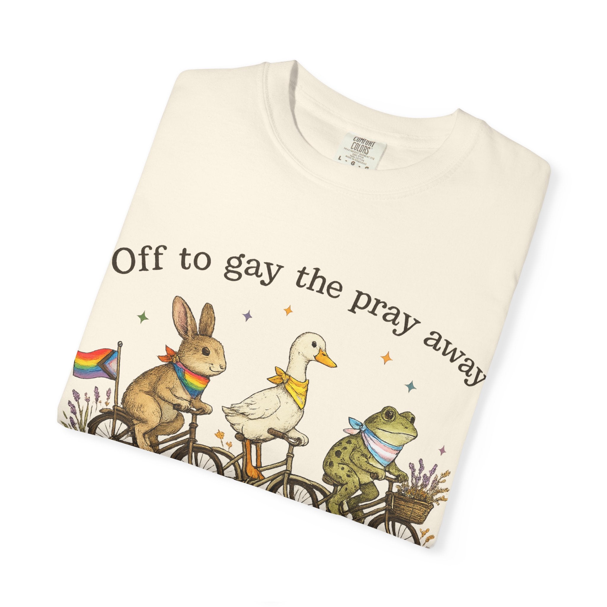 T-Shirt — “Off to Gay the Pray Away” Bicycle Animal Pride Tee