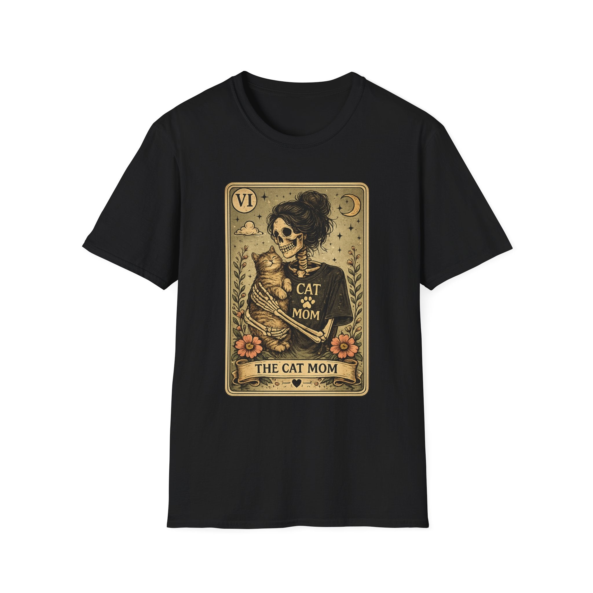 Cat Mom Tarot T‑Shirt — Gothic Skeleton Cat Mom Graphic Tee