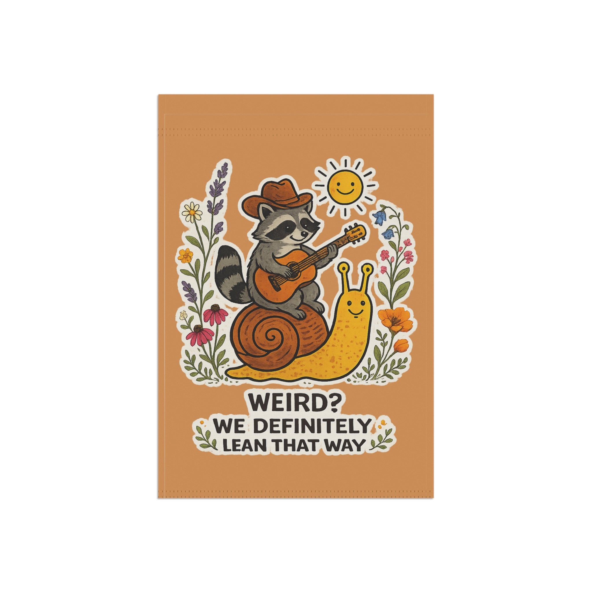 Garden Flag - Raccoon & Snail 'Weird? We Definitely Lean That Way' Decorative Yard Banner
