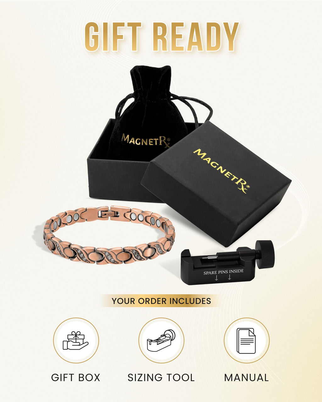 Women’s Ultra Strength Pure Copper Magnetic Bracelet (Crystal XO)