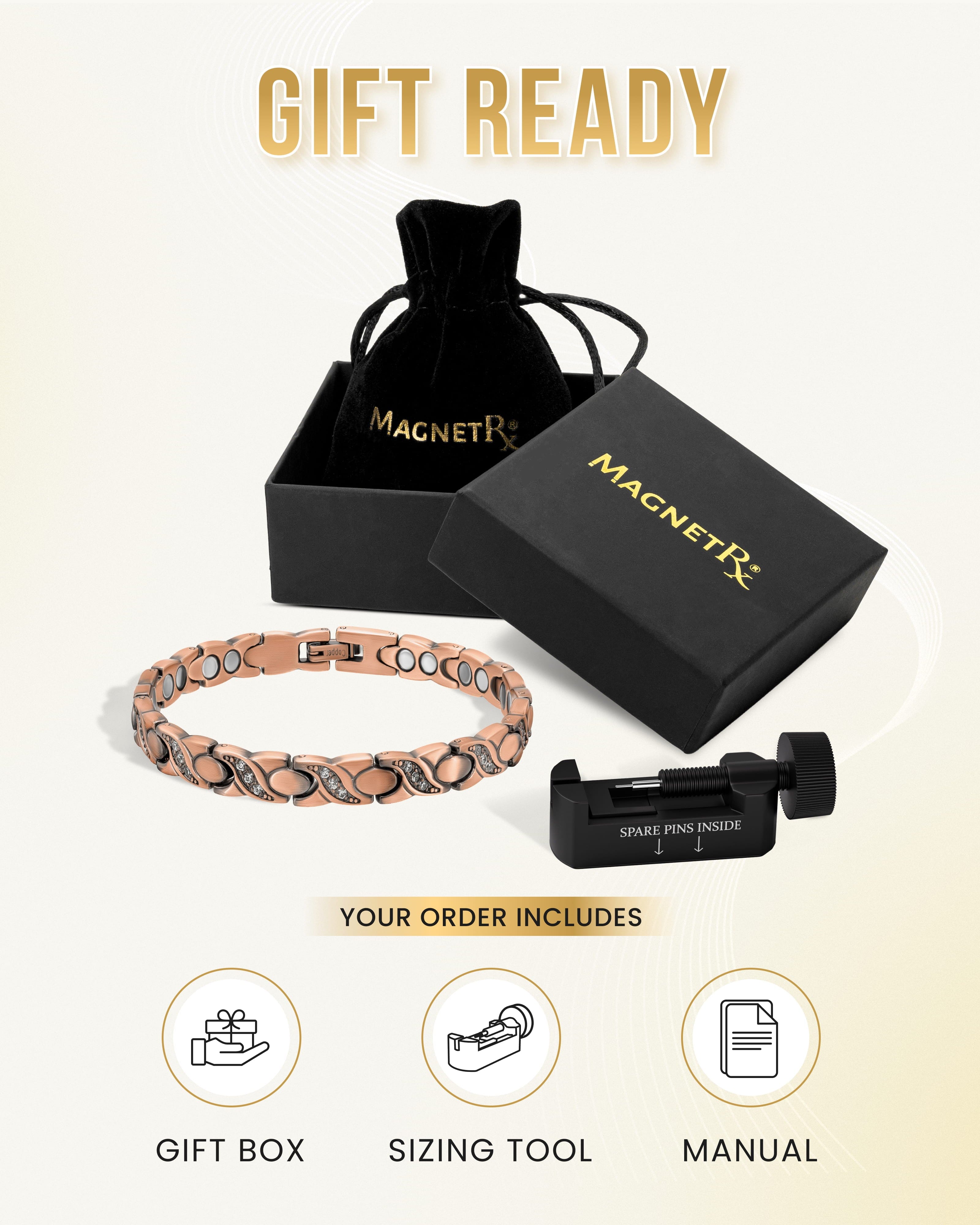 Women’s Ultra Strength Pure Copper Magnetic Bracelet (Crystal XO)