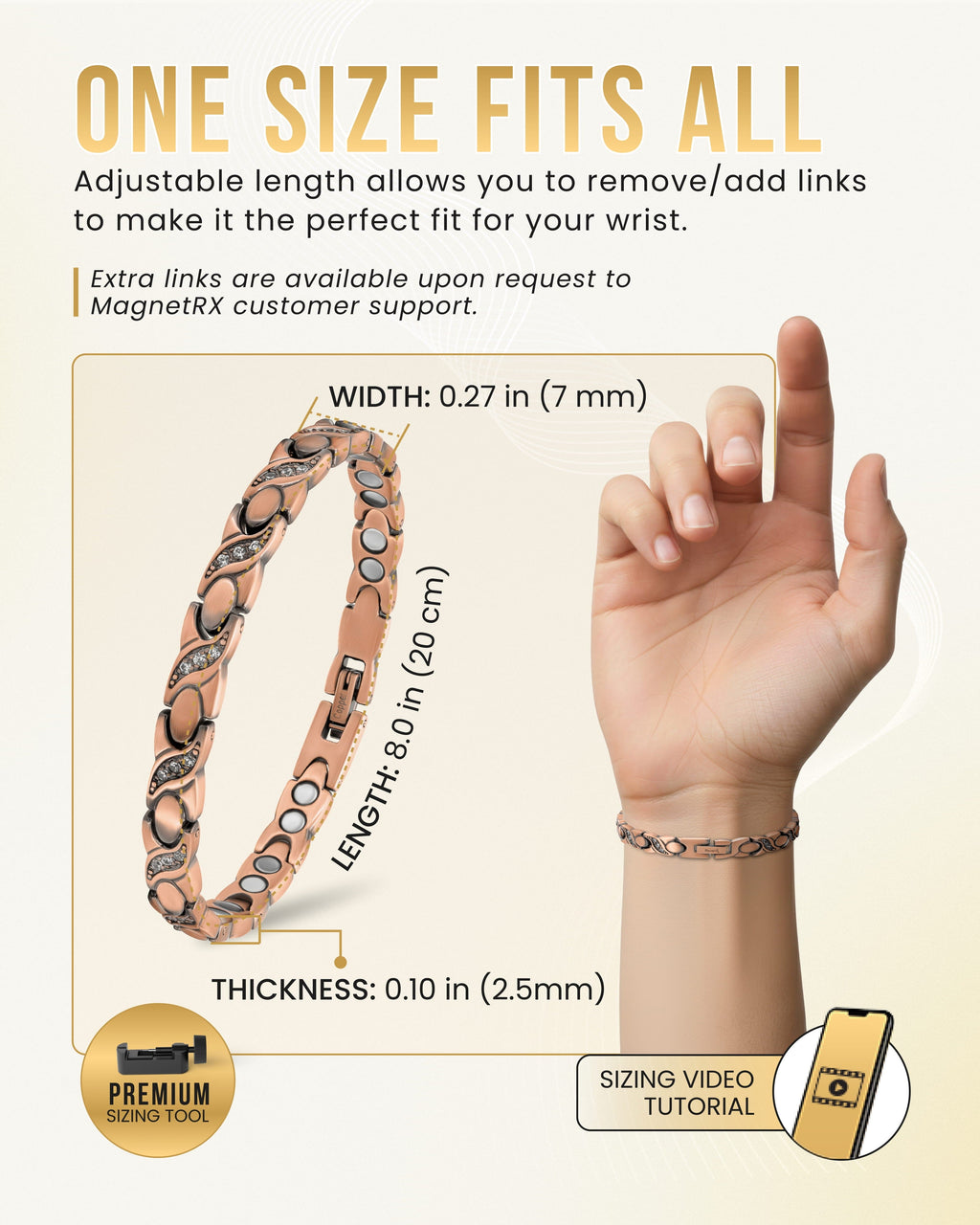 Women’s Ultra Strength Pure Copper Magnetic Bracelet (Crystal XO)